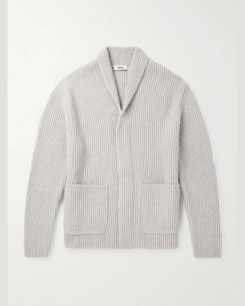 Altea Shawl-Collar Ribbed Wool Cardigan Gray