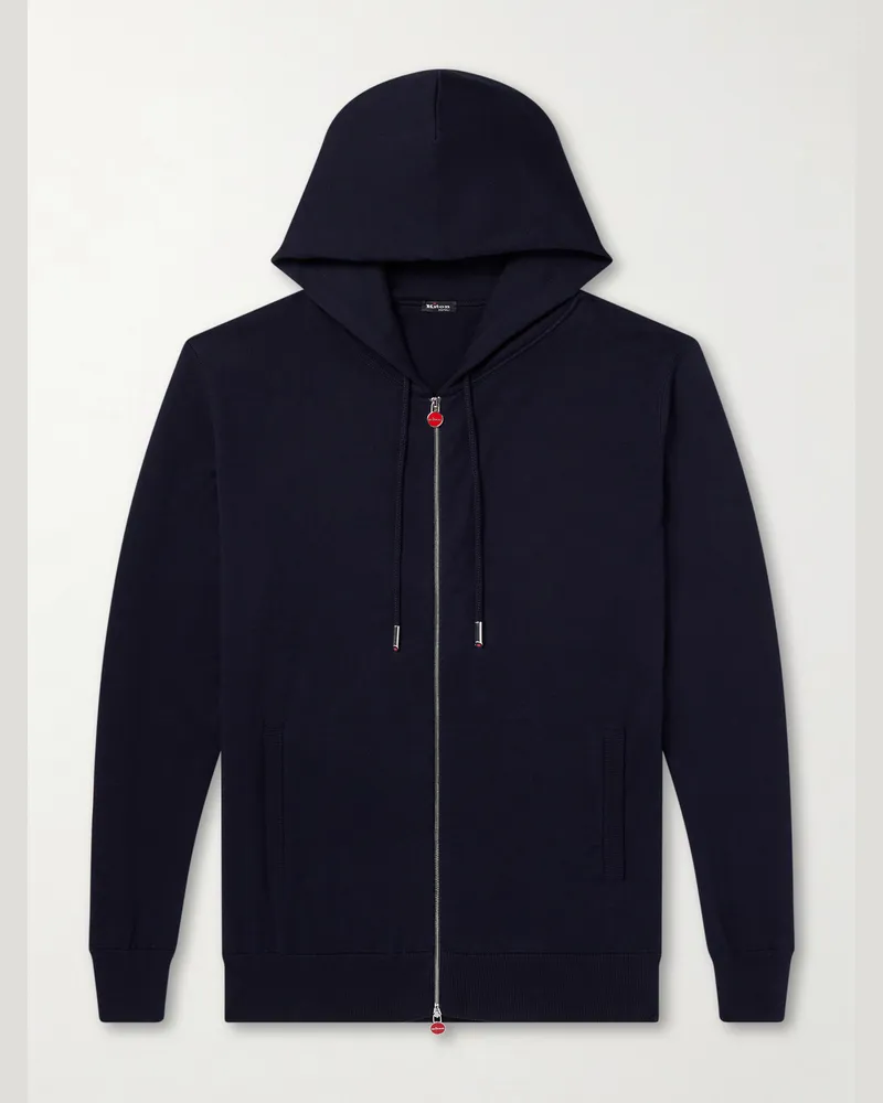 Kiton Cotton-Jersey Zip-Up Hoodie Blue