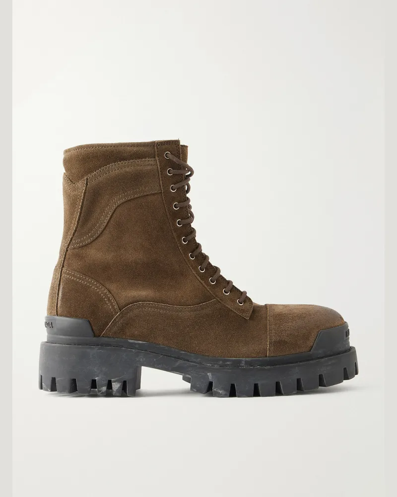 Balenciaga Combat Strike Waxed Suede Lace-Up Boots Green