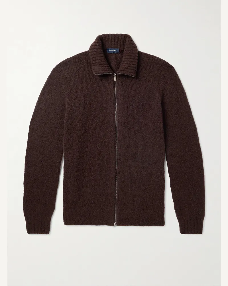 Thom Sweeney Slim-Fit Merino Wool-Blend Zip-Up Cardigan Brown