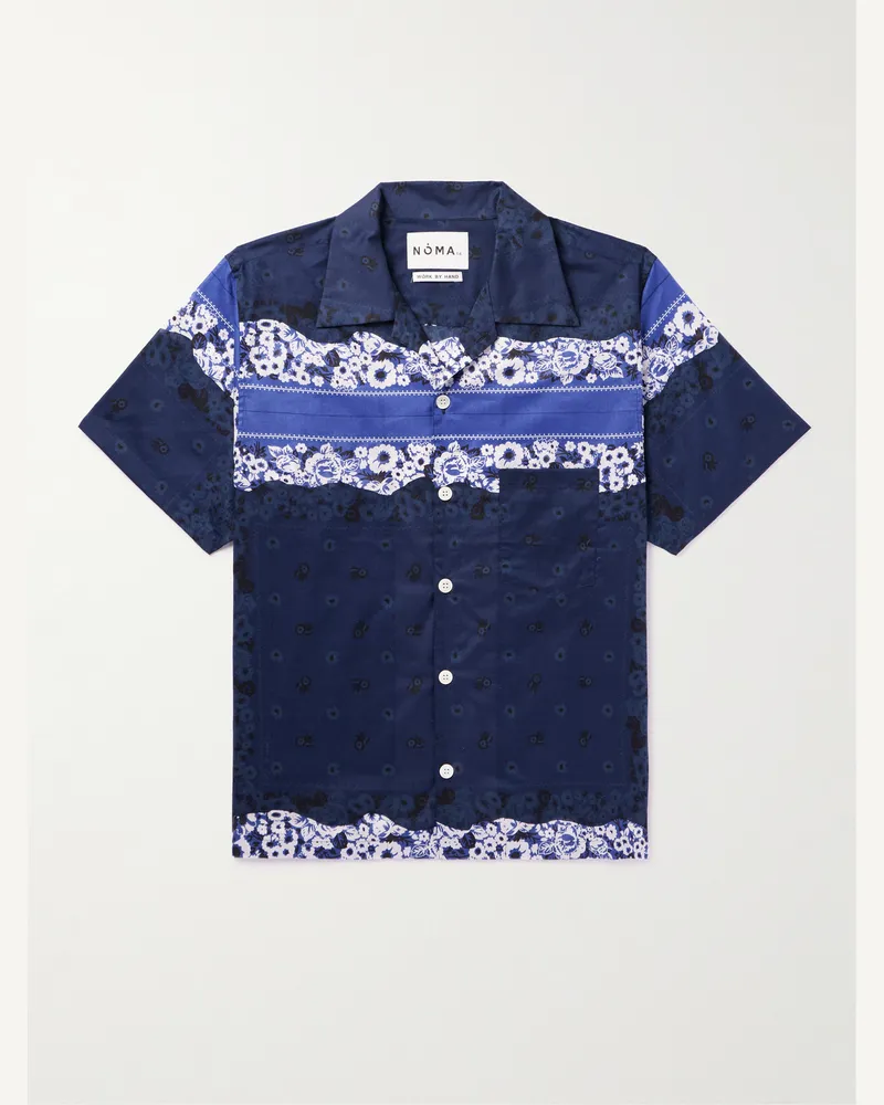 NOMA t.d. Hemd aus Baumwollsatin mit Print und Reverskragen Blau