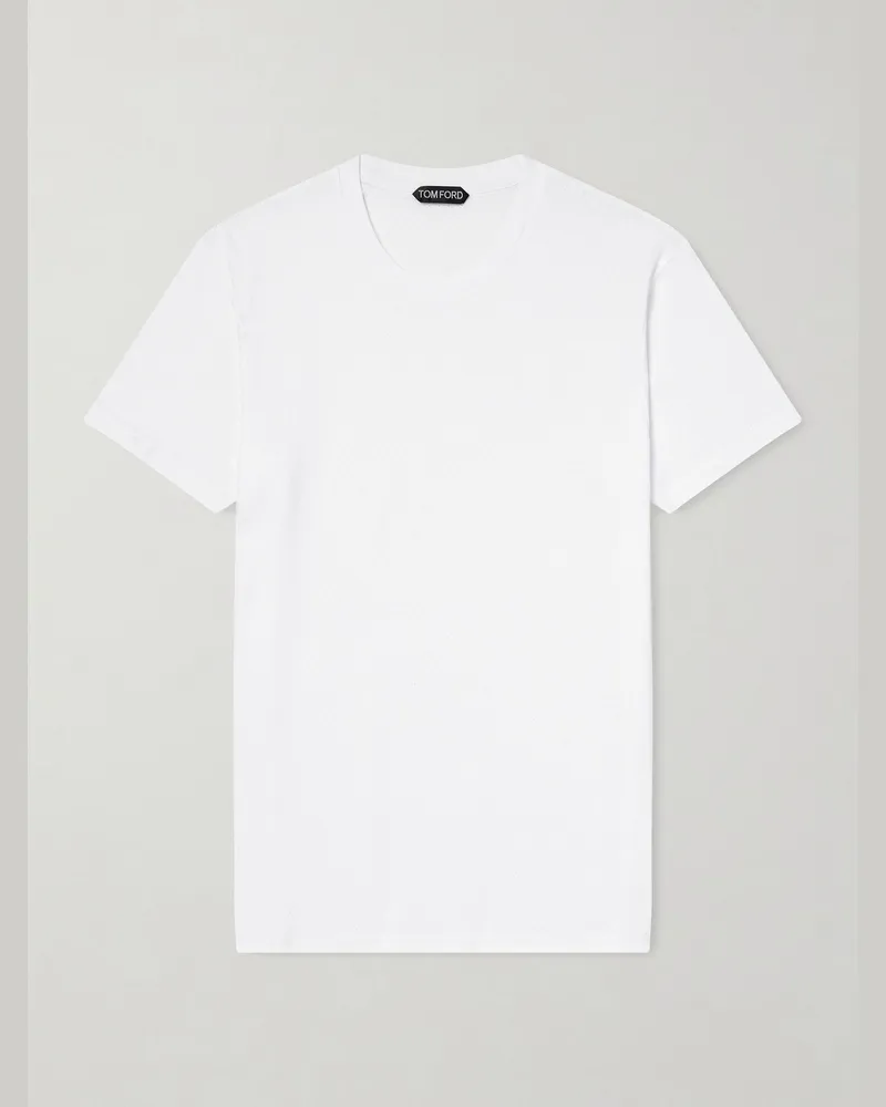 Tom Ford Pointelle-Knit Cotton T-Shirt White
