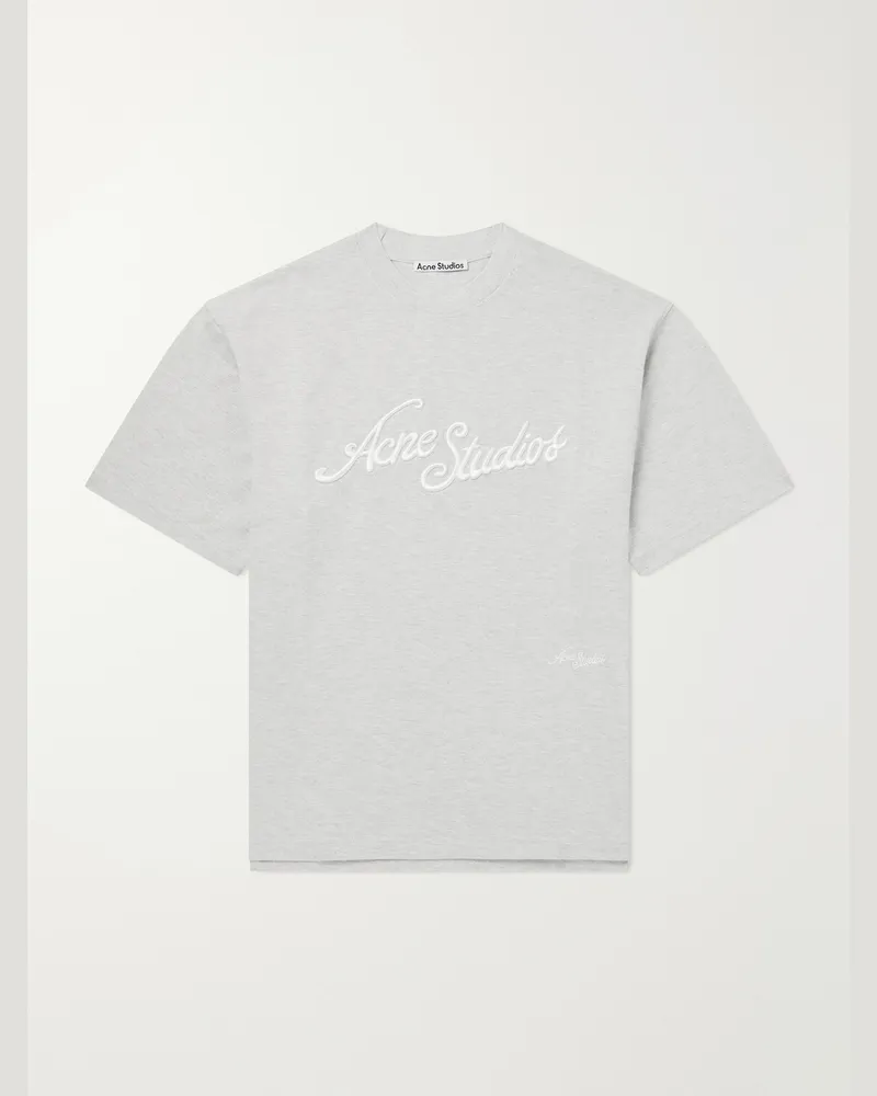 Acne Studios Logo-Embroidered Cotton-Piqué T-Shirt Gray