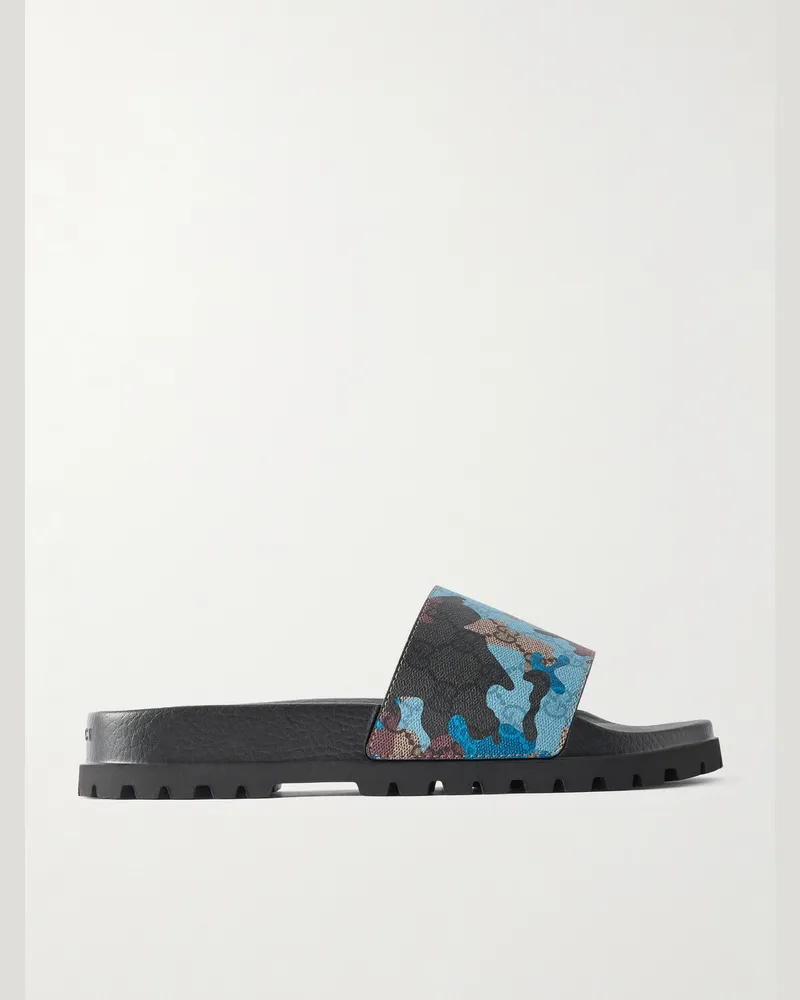 Gucci Printed Coated-Canvas Slides Blue