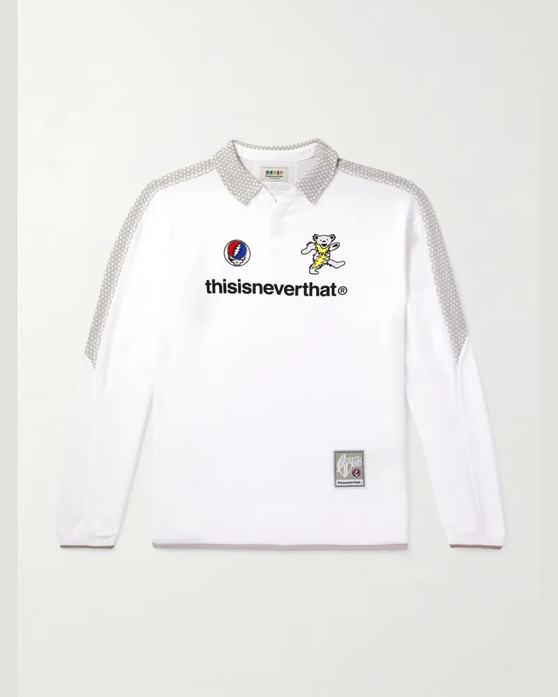 thisisneverthat Grateful Dead Soccer Pullover aus Jersey mit Polokragen, Stickerei und Logoprint Weiß