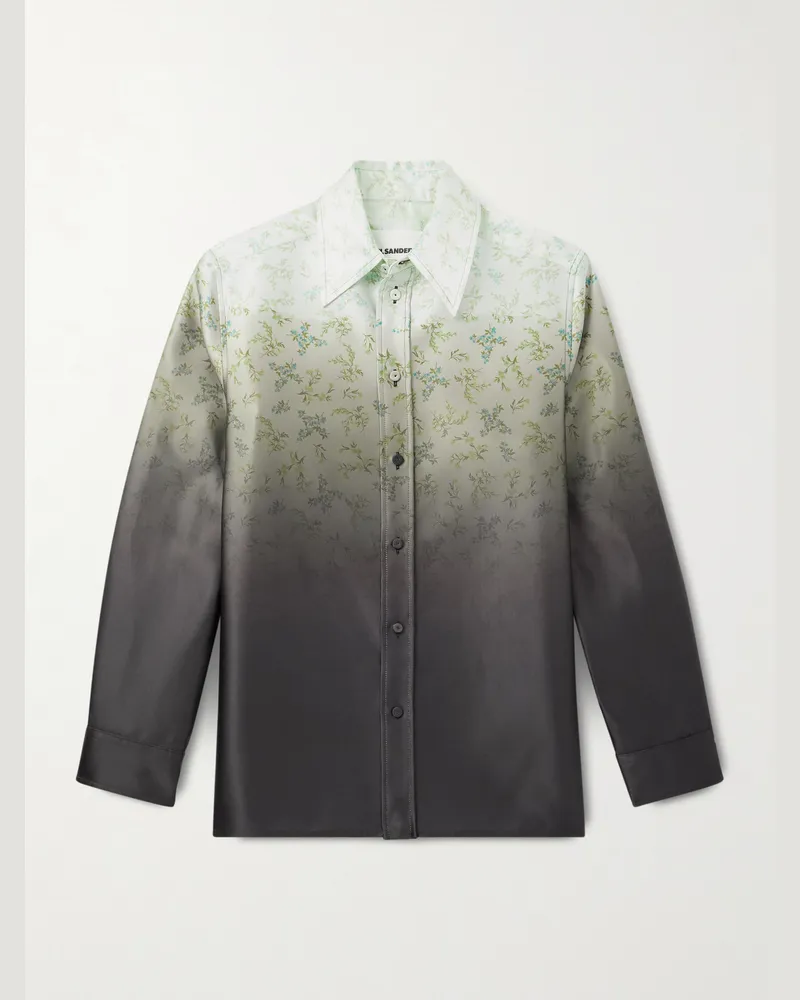 Jil Sander Hemd aus glänzendem Twill mit Farbverlauf und Blumenprint Grün