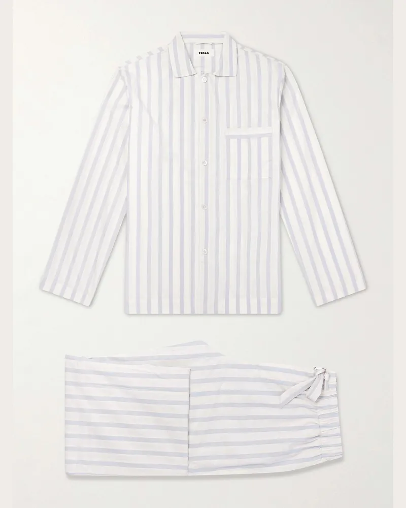 TEKLA Striped Cotton-Poplin Pyjama Set Neutrals