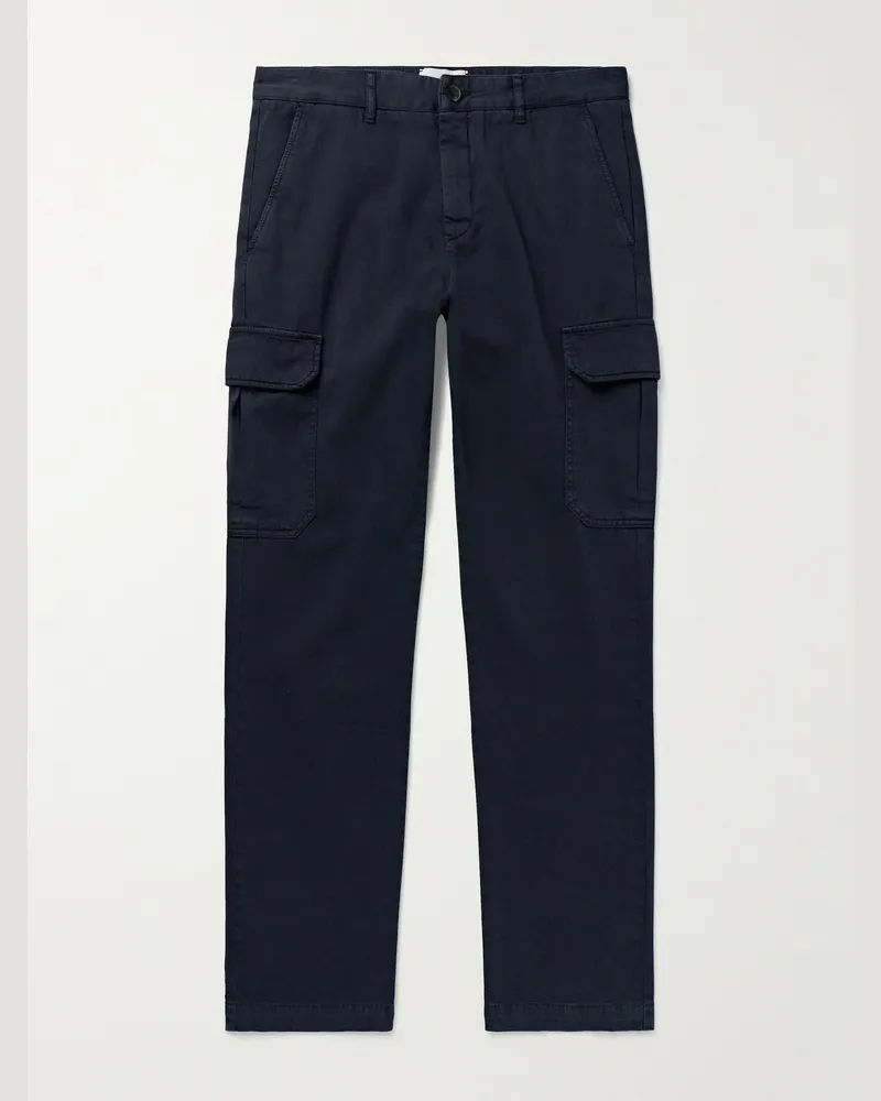 MR P. Samuel Slim-Fit Straight-Leg Organic Cotton-Twill Cargo Trousers Blue