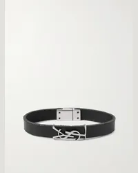 Saint Laurent Opyum Armband aus Leder mit silberfarbenen Details Schwarz