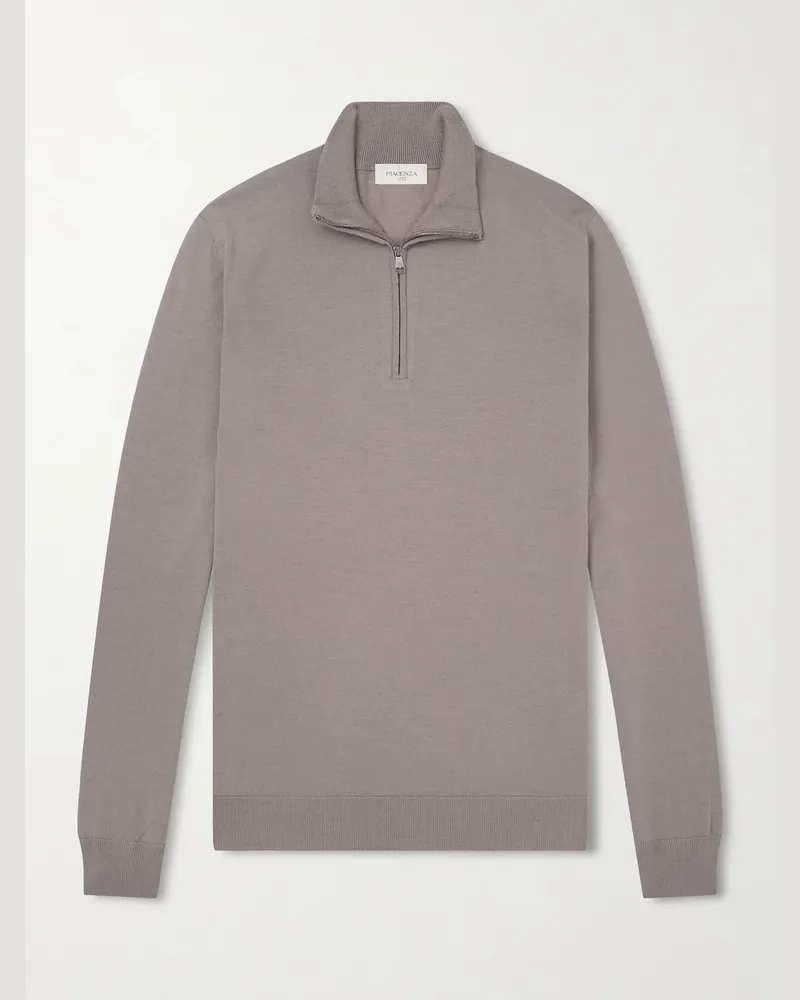 PIACENZA 1733 Virgin Wool Half-Zip Sweater Brown