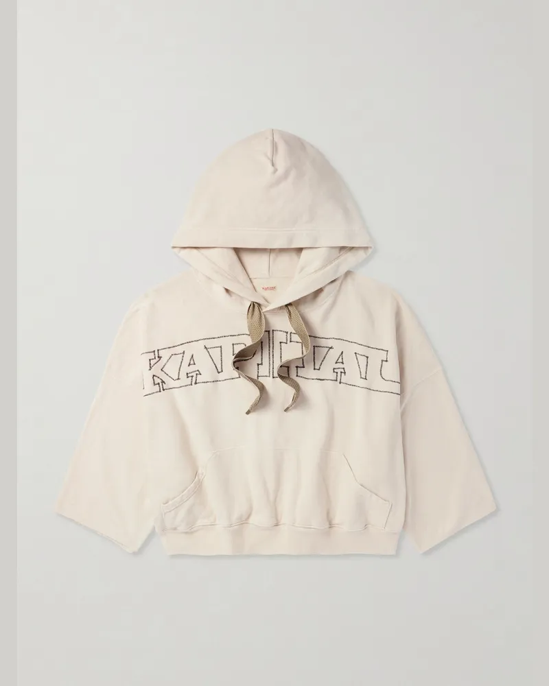 KAPITAL Logo-Embroidered Cotton-Jersey Hoodie Neutrals