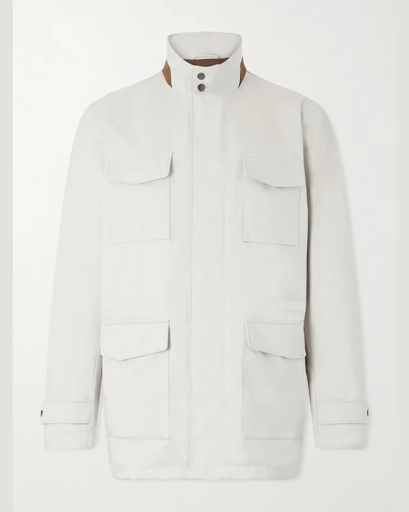 Kiton Suede-Trimmed Shell Field Jacket Neutrals