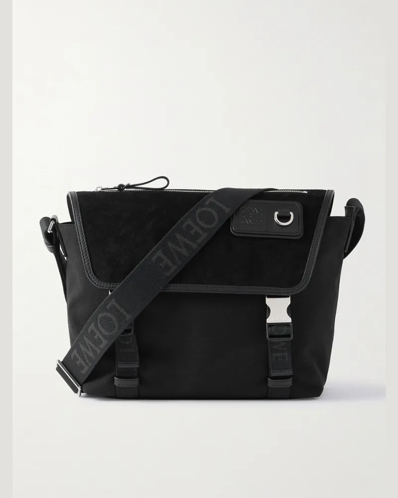 Loewe Umhängetasche aus Veloursleder und Canvas mit Lederbesatz Schwarz