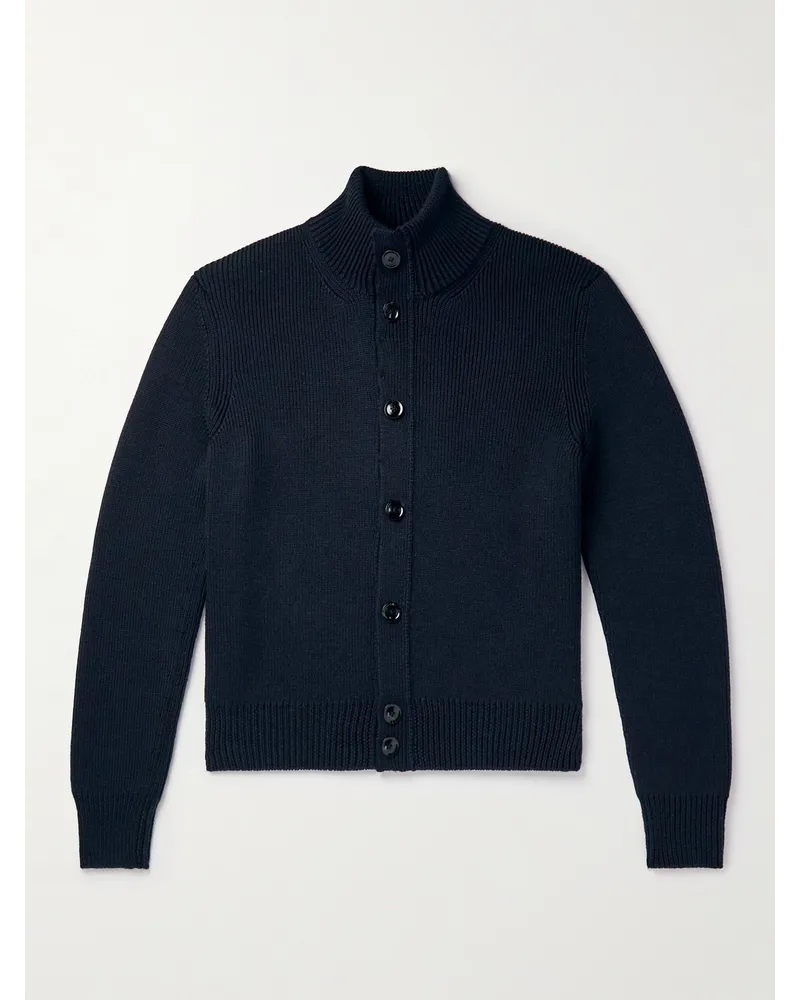 Tom Ford Cardigan aus einer Woll-Seidenmischung in Rippstrick Blau