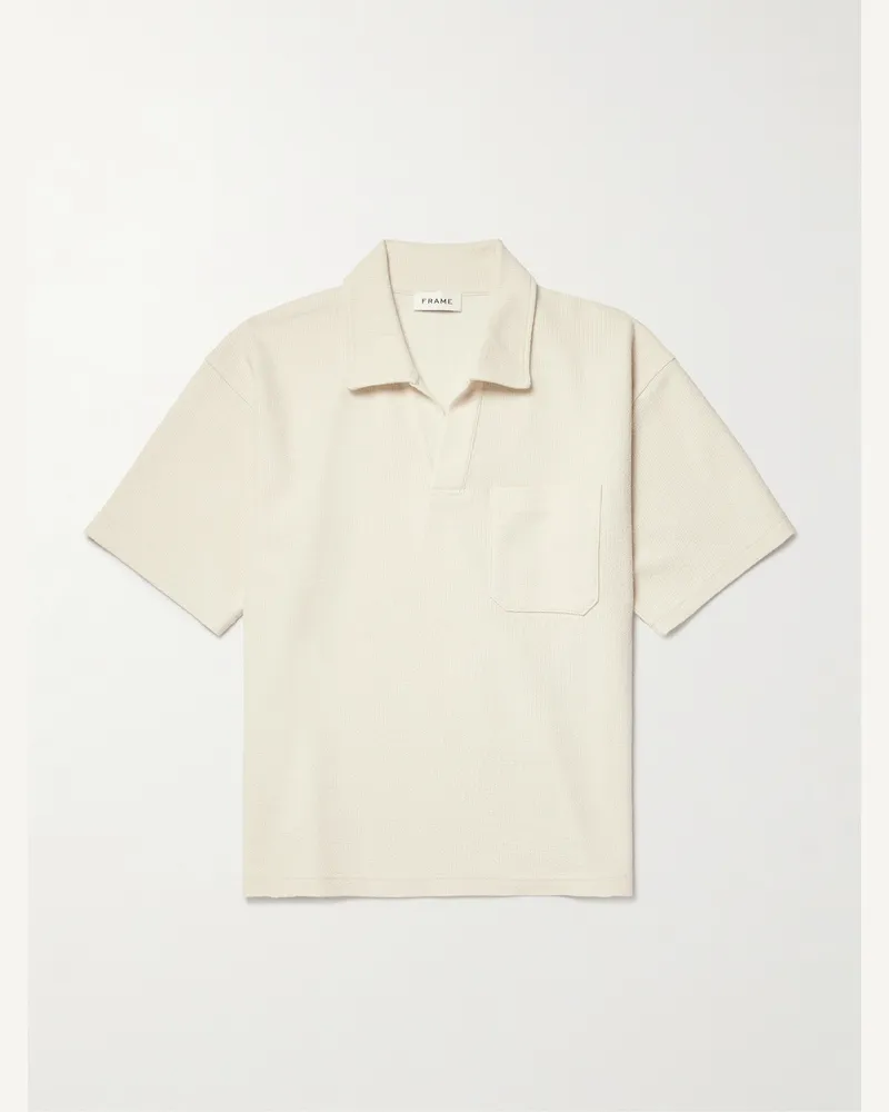 Frame Denim Textured Cotton-Blend Polo Shirt Neutrals