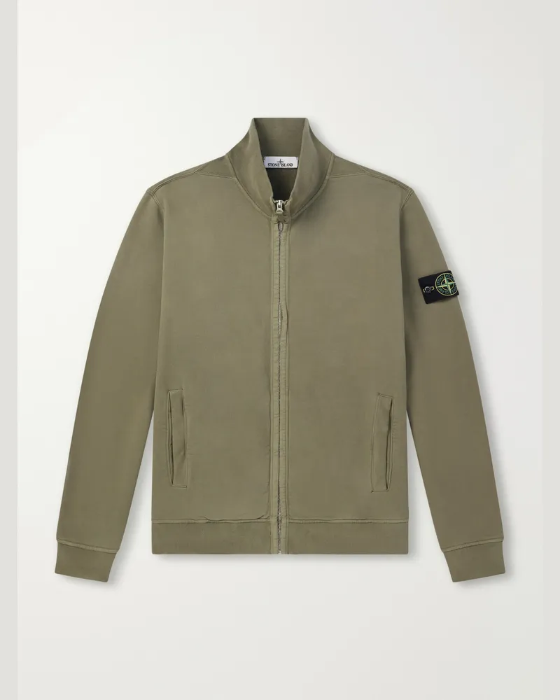 Stone Island Cotton-Jersey Zip-Up Sweater Green