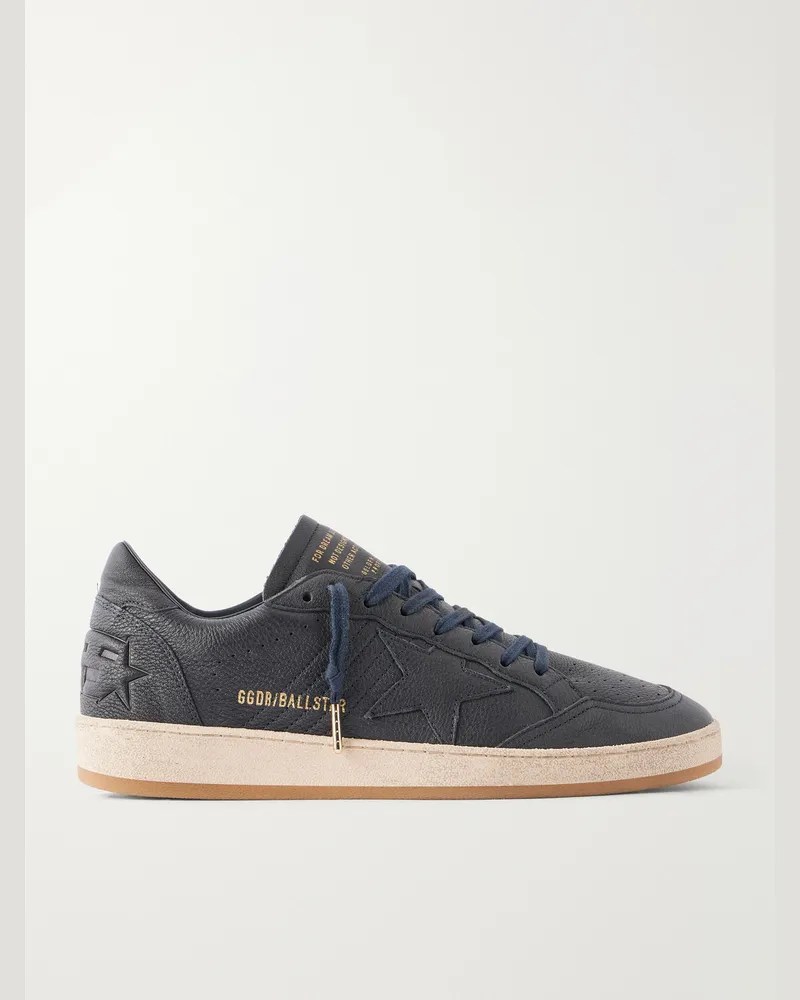 Golden Goose Ball Star Distressed Leather Sneakers Blue