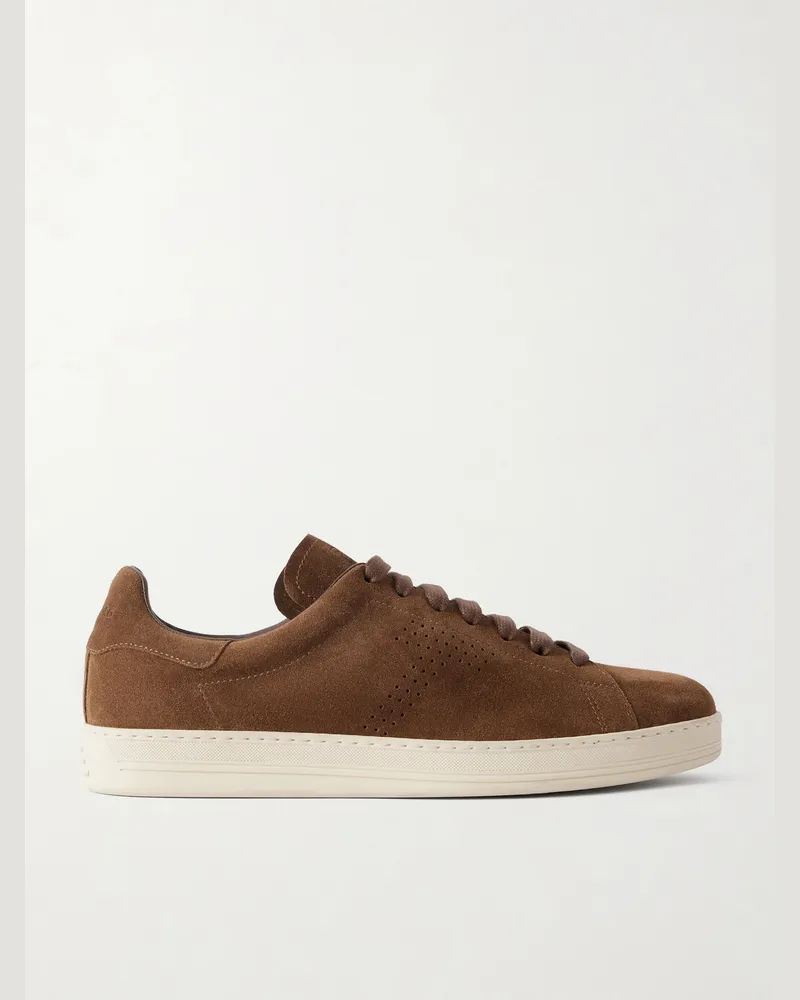 Tom Ford Warwick Perforated Suede Sneakers Brown