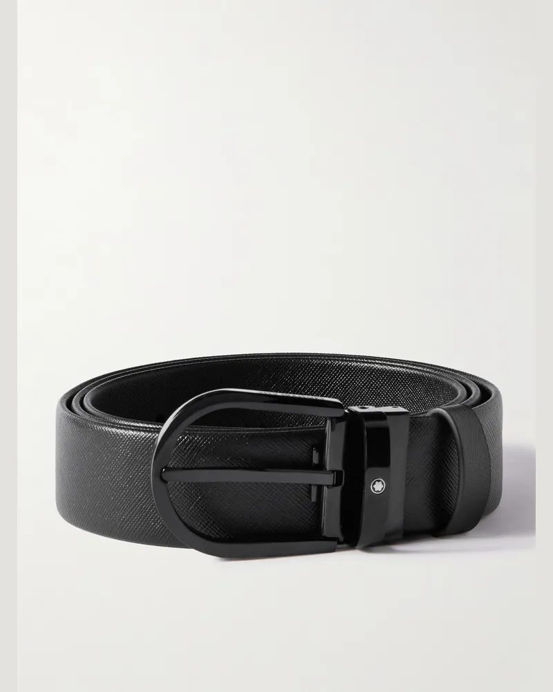 Montblanc 3.5cm Cross-Grain Leather Belt Black