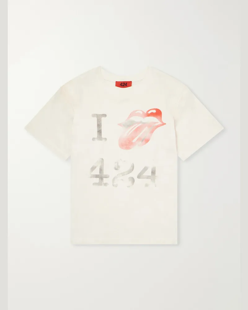 FourTwoFour on Fairfax I Love  Printed Cotton-Jersey T-Shirt Neutrals