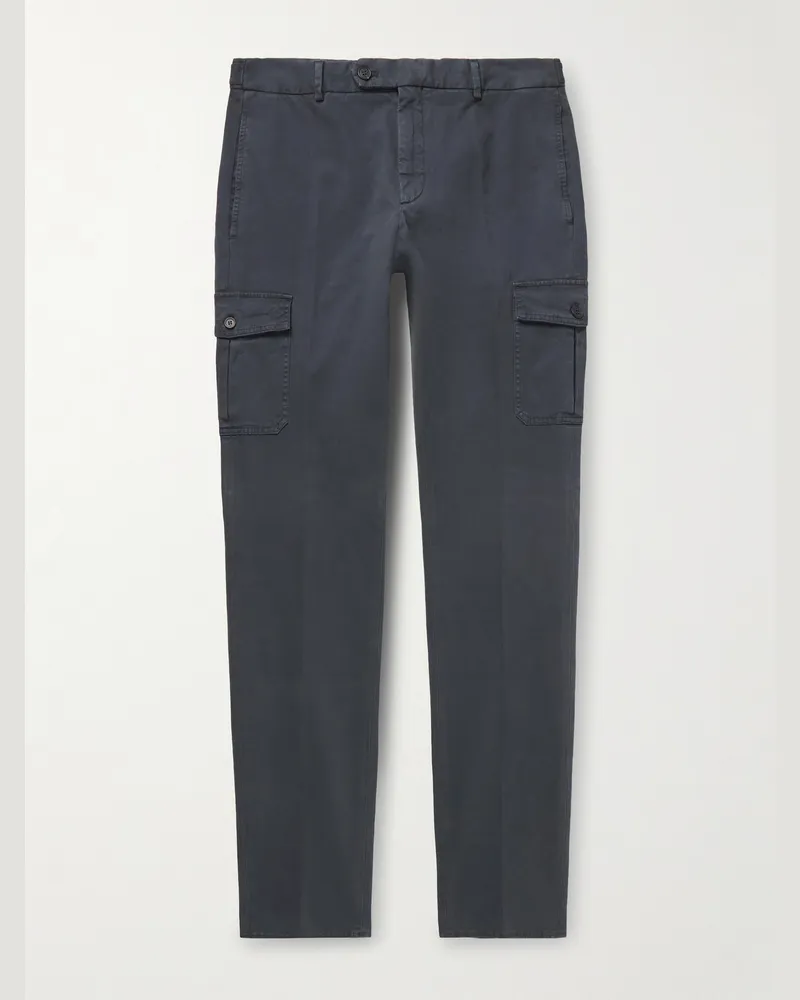Incotex Venezia 1951 schmal geschnittene und schmaler zulaufende Cargohose aus Twill aus einer Baumwollmischung in Stückfärbung Blau