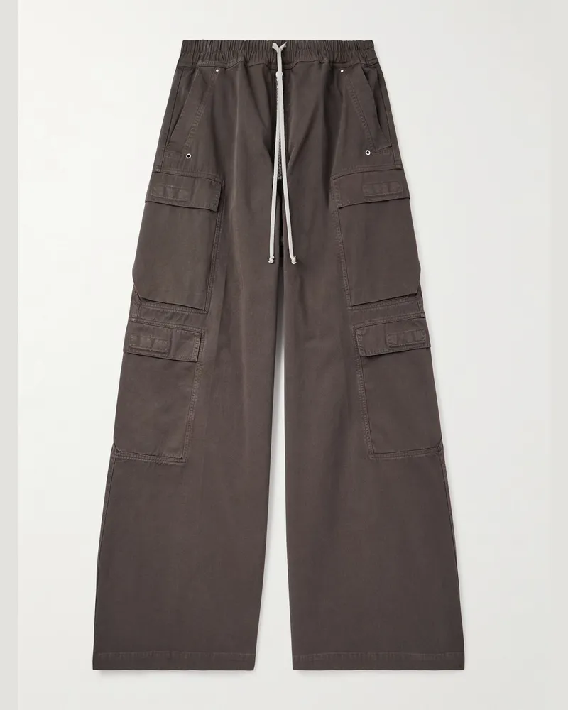 DRKSHDW by Rick Owens DRKSHDW Wide-Leg Cotton Drawstring Cargo Trousers Brown