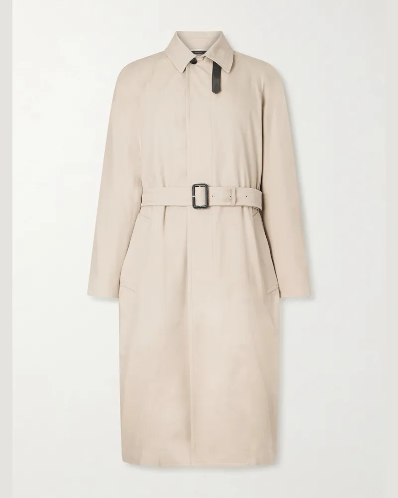 Tom Ford Trenchcoat aus Gabardine aus einer Baumwoll-Seidenmischung mit Lederbesatz und Gürtel Neutral