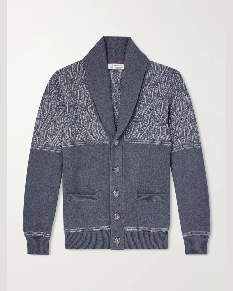 Brunello Cucinelli Shawl-Collar Knitted Cotton Cardigan Gray