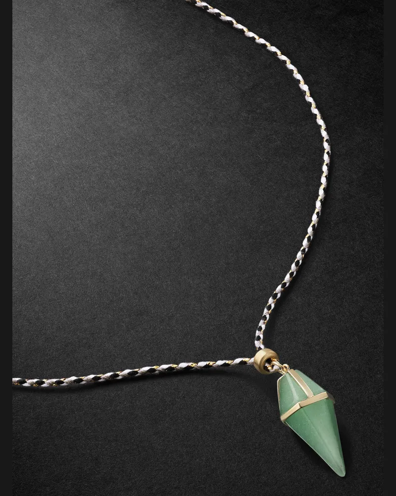 Jacquie Aiche Gold, Aventurine and Cord Pendant Necklace Green