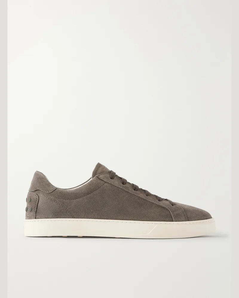 TOD'S Paneled Rubber-Trimmed Suede Sneakers Gray