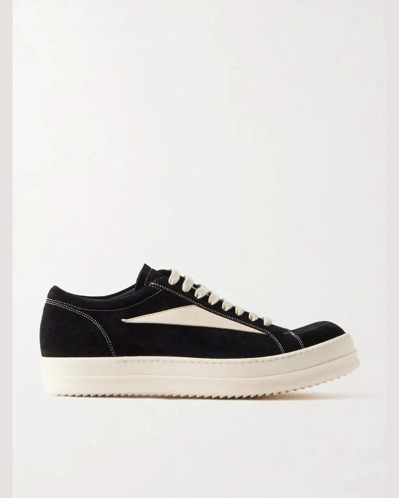 Rick Owens Vintage Full-Grain Leather-Trimmed Suede Sneakers Black