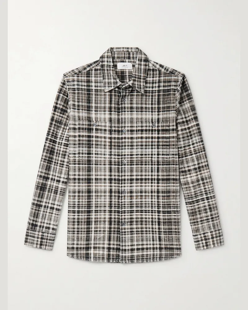 MR P. Kariertes Hemd aus Baumwollcord Schwarz