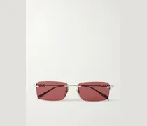 Rimless Rectangular-Frame Silver-Tone Sunglasses