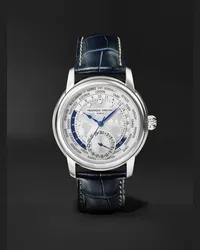 Frédérique Constant Classic Worldtimer Manufacture Automatic 42 mm Uhr aus Edelstahl mit Alligatorlederarmband, Ref.-Nr. FC-718WM4H6-CL Weiß