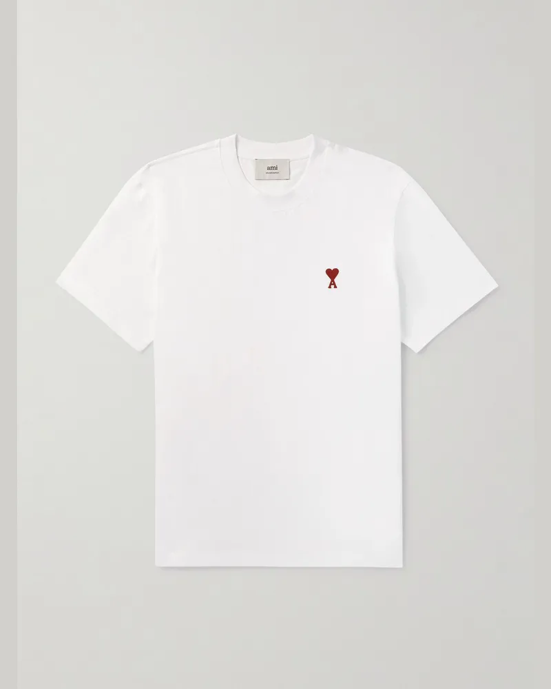 AMI Paris Logo-Embroidered Stretch Organic Cotton-Jersey T-Shirt White