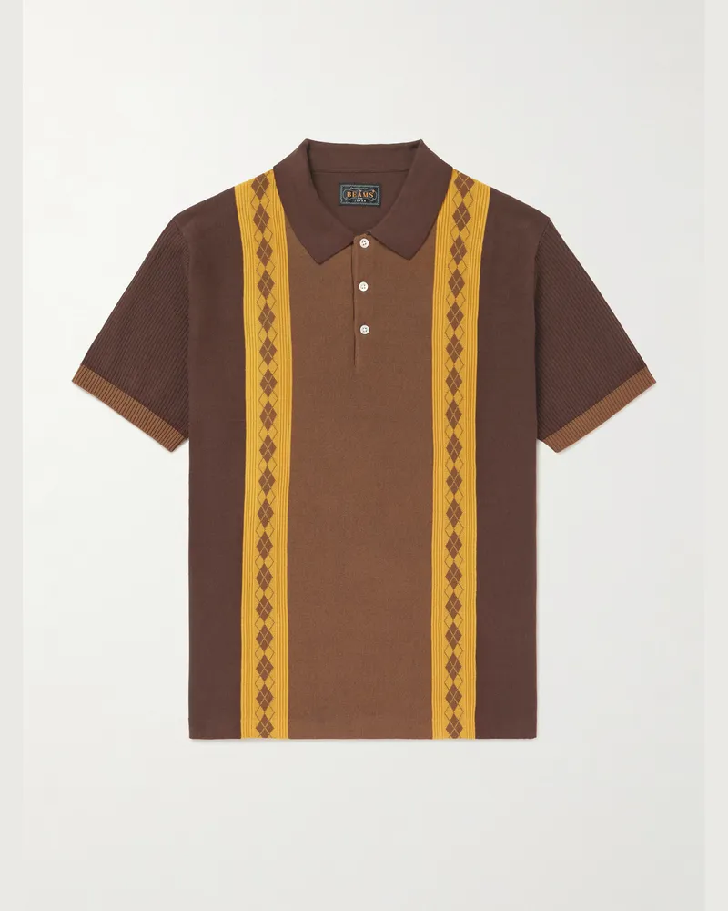 Beams Plus Polohemd aus Baumwolle mit Argyle-Muster Braun