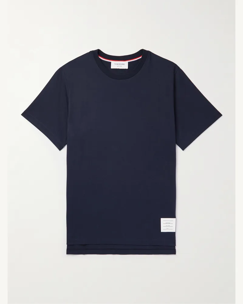 Thom Browne Logo-Appliquéd Cotton-Jersey T-Shirt Blue