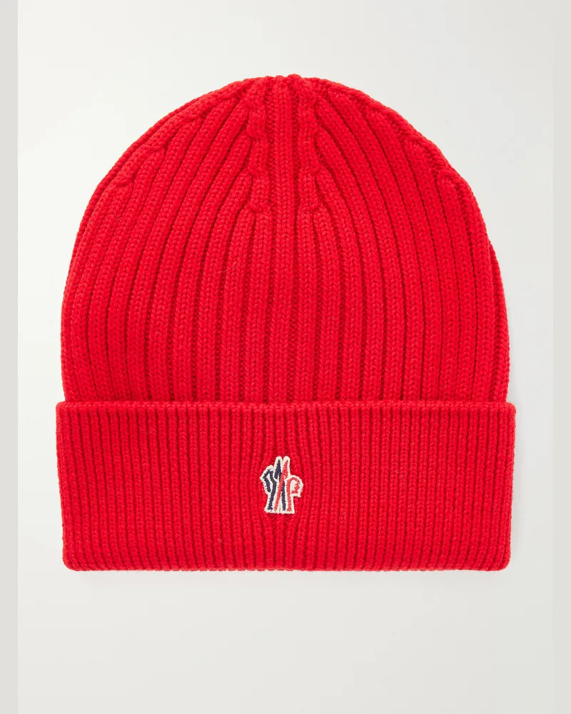 Moncler Logo-Embroidered Virgin Wool Beanie Red