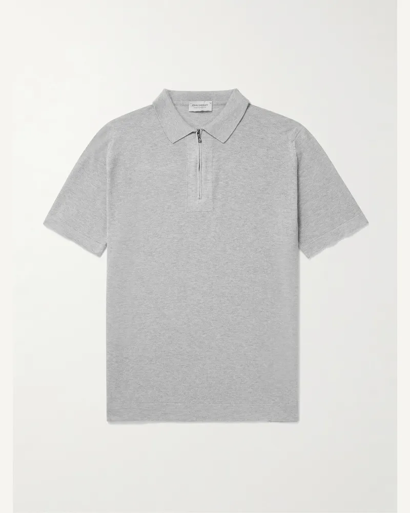 John Smedley Sandbanks Polohemd aus Sea-Island-Baumwolle mit kurzem Reißverschluss Grau