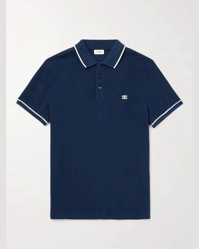 Celine Polohemd aus Baumwoll-Piqué mit Logostickerei Blau