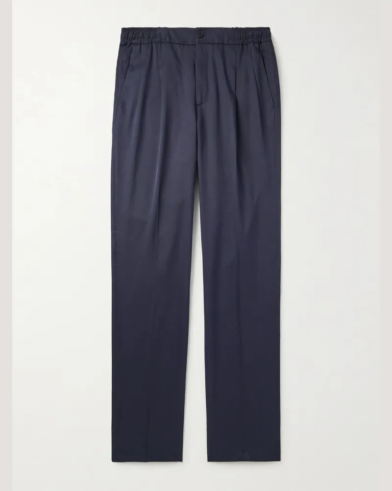Rubinacci Leisure Straight-Leg Pleated Silk-Twill Trousers Blue
