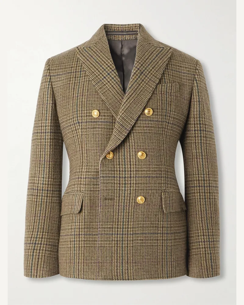 Slowear Incotex Double-Breasted Prince of Wales Checked Wool Blazer Brown