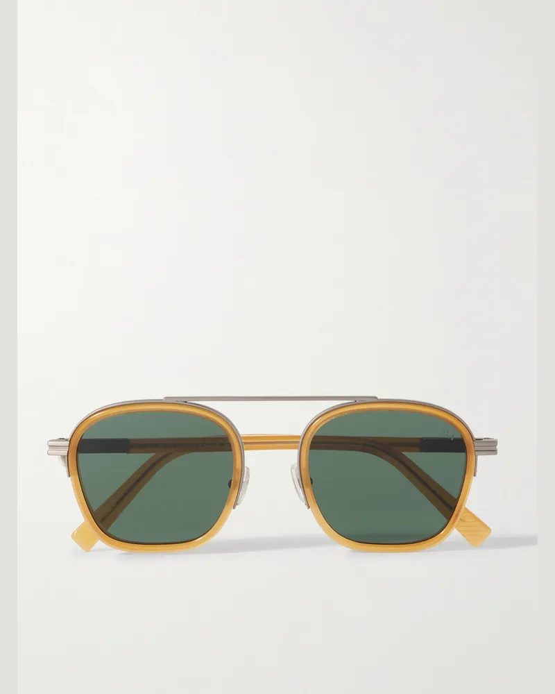 Ermenegildo Zegna Pilotensonnenbrille aus Azetat mit silberfarbenen Details Braun