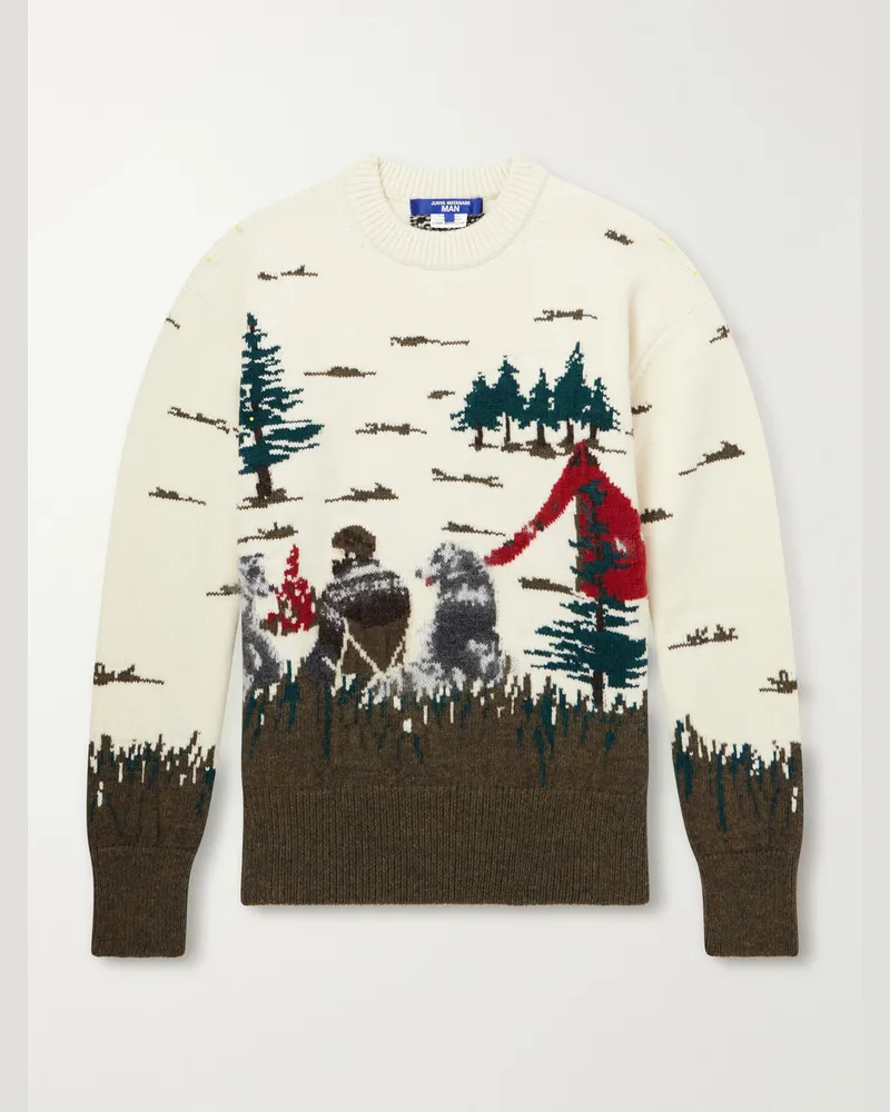 Junya Watanabe Intarsia-Knit Wool Sweater Neutrals