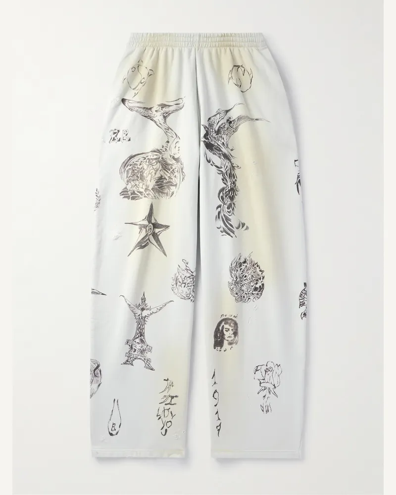 Balenciaga Weit geschnittene Jogginghose aus bedrucktem Baumwoll-Jersey in Distressed-Optik Neutral