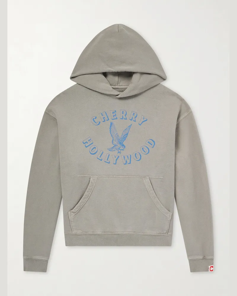 Cherry Los Angeles Logo-Print Cotton-Jersey Hoodie Gray