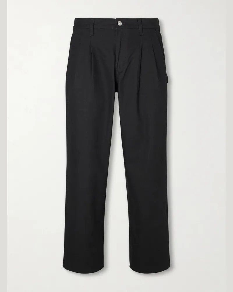 Neighborhood Cropped Wide-Leg Cotton-Twill Trousers Black