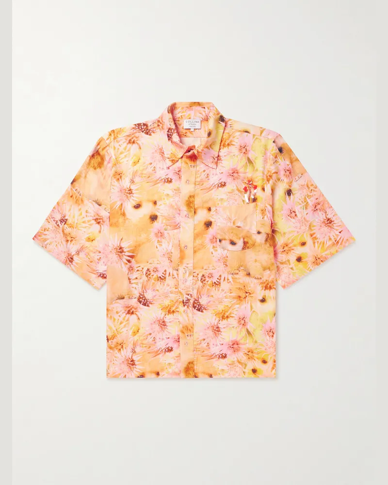 Collina Strada Hemd aus Rosenseide mit Print und Pailletten Gelb