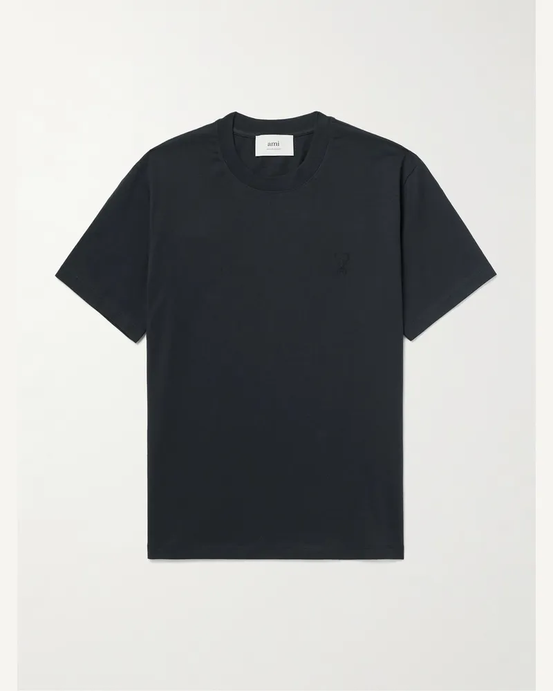 AMI Paris T-Shirt aus Biobaumwoll-Jersey mit Logostickerei Schwarz