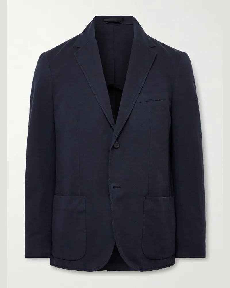 Sunspel Unstructured Garment-Dyed Cotton and Linen-Blend Twill Blazer Blue